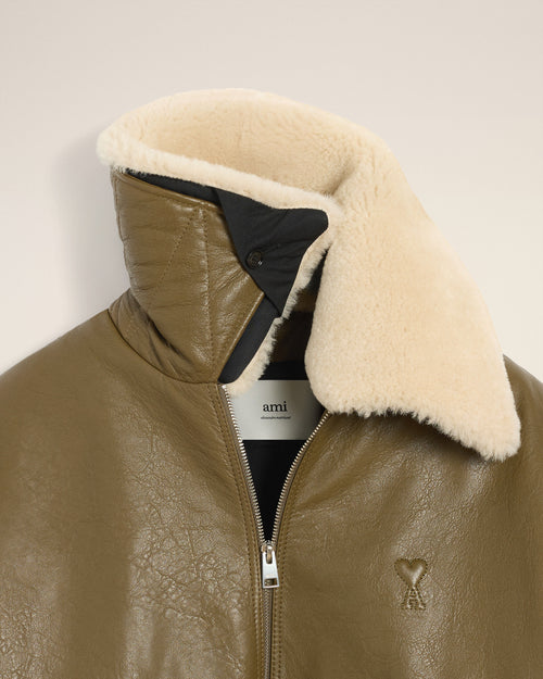 Green Leather Zipped Jacket - 7 - Ami Paris