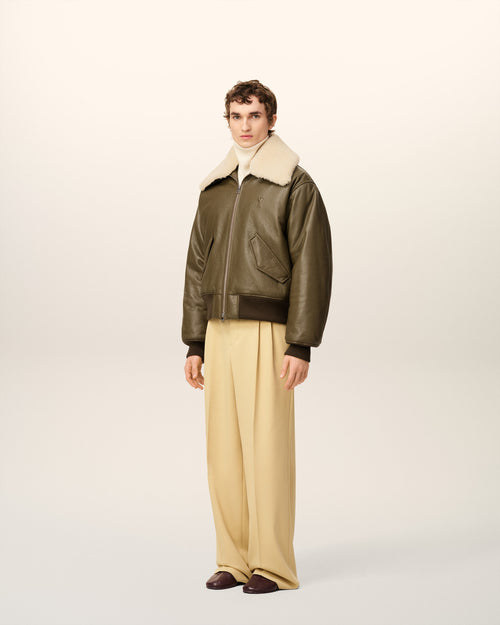 Green Leather Zipped Jacket - 6 - Ami Paris