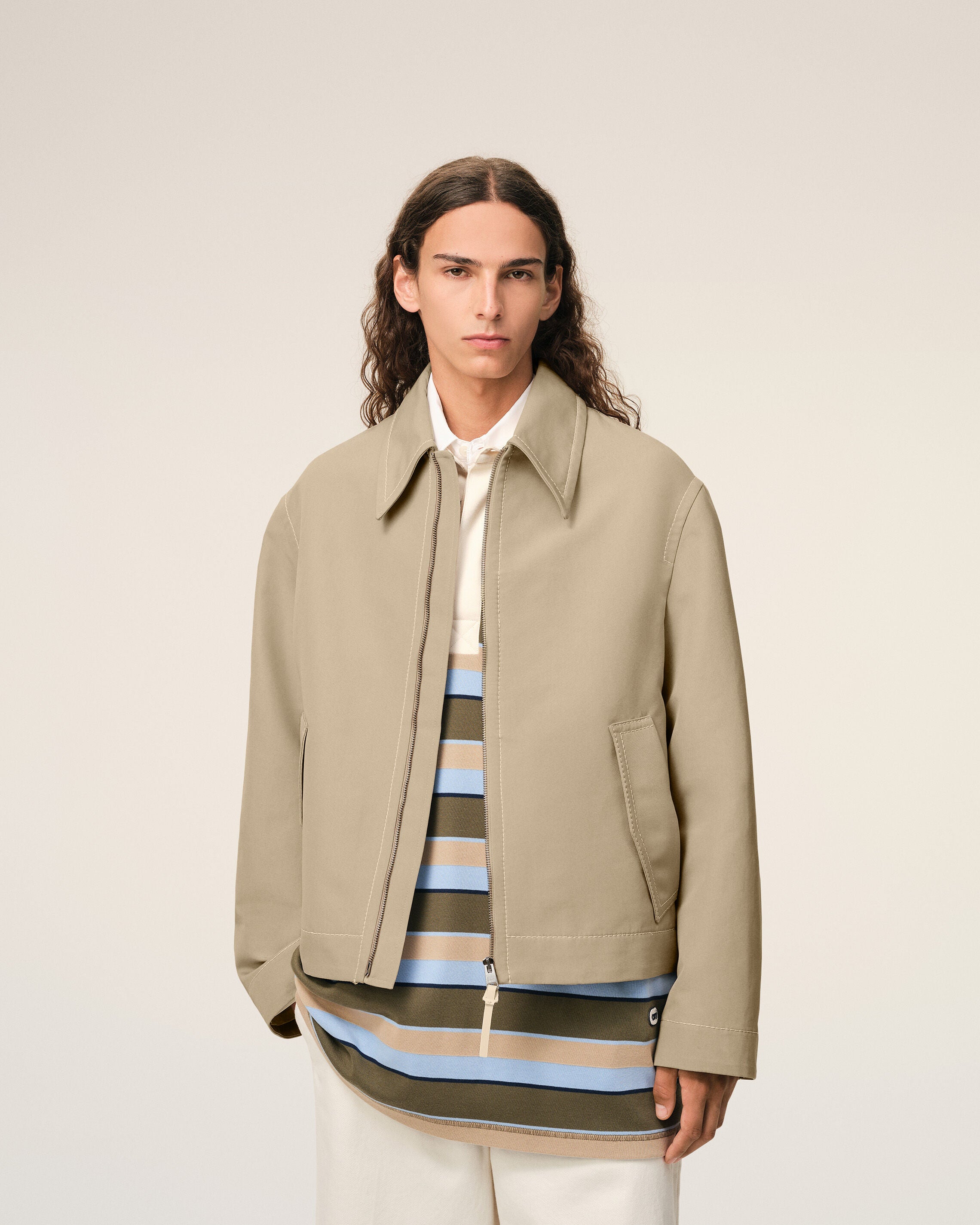 Chaqueta con cremallera de algodón beige - 3