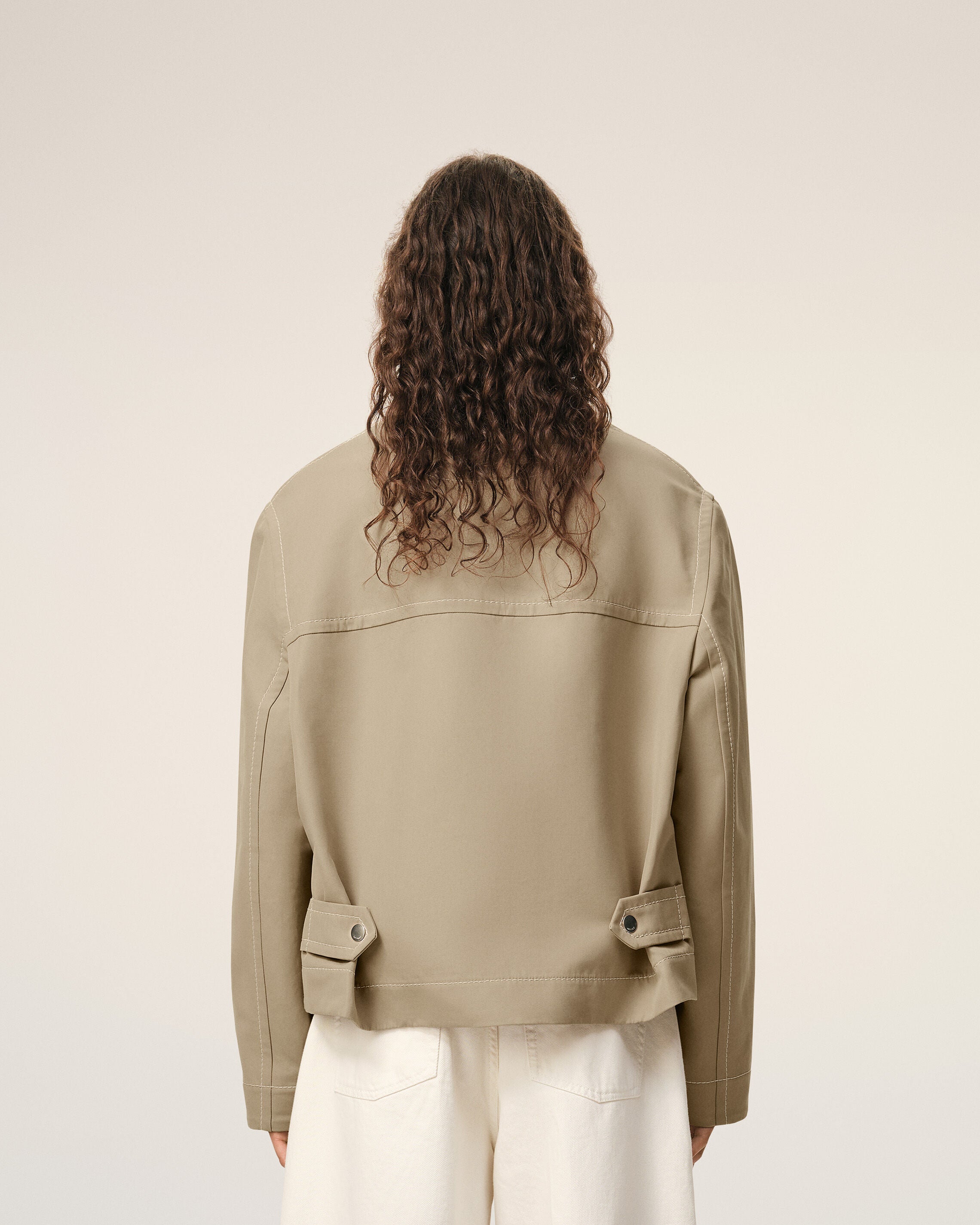 Chaqueta con cremallera de algodón beige - 5