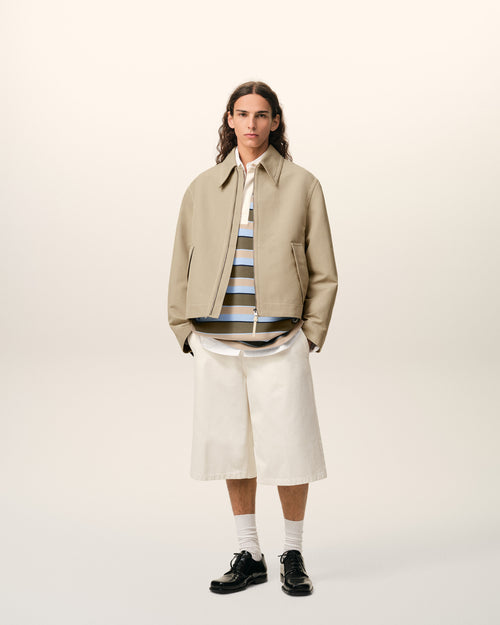 Chaqueta con cremallera de algodón beige - 2 - Ami Paris