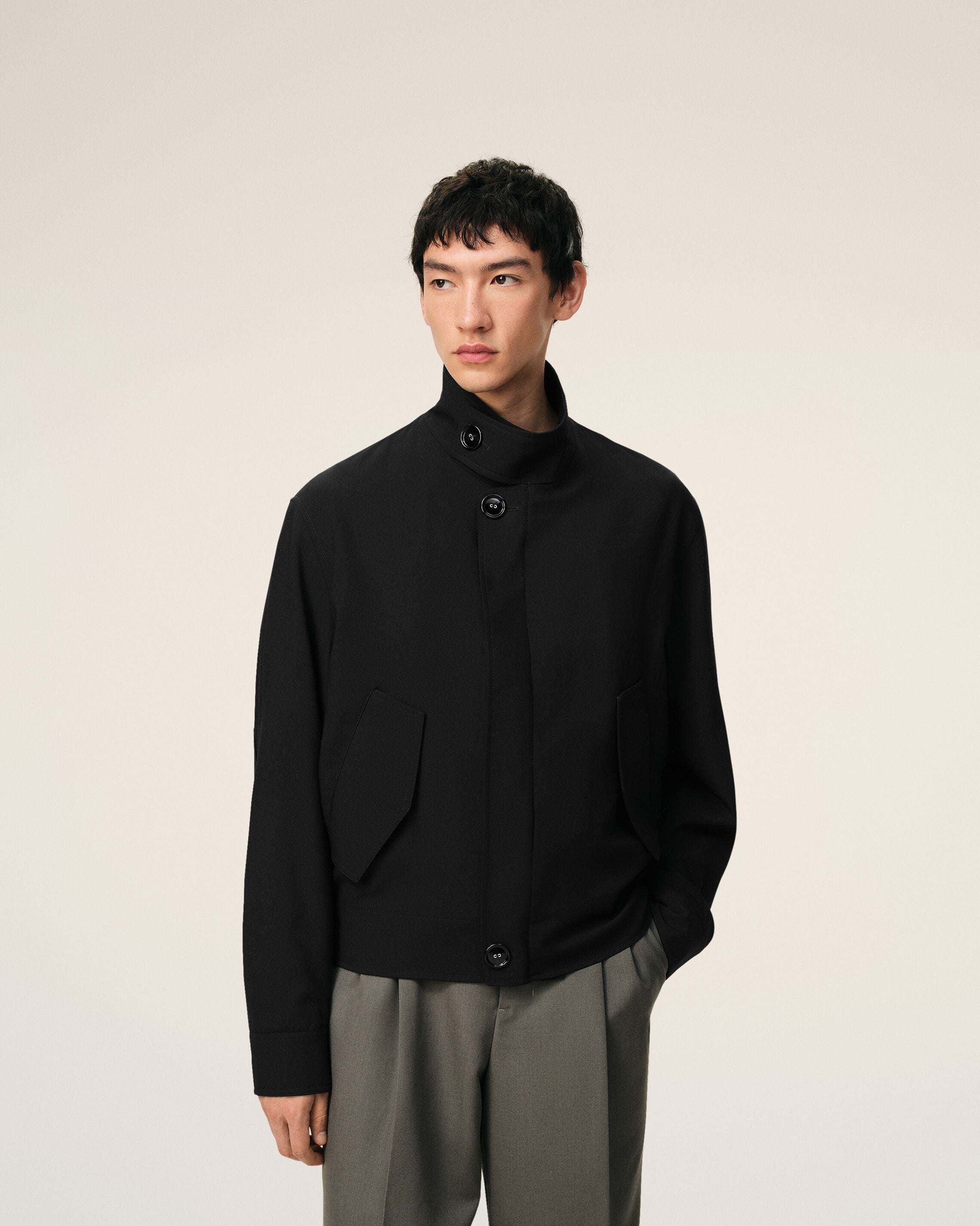 Black New Wool Harrington Jacket - 3