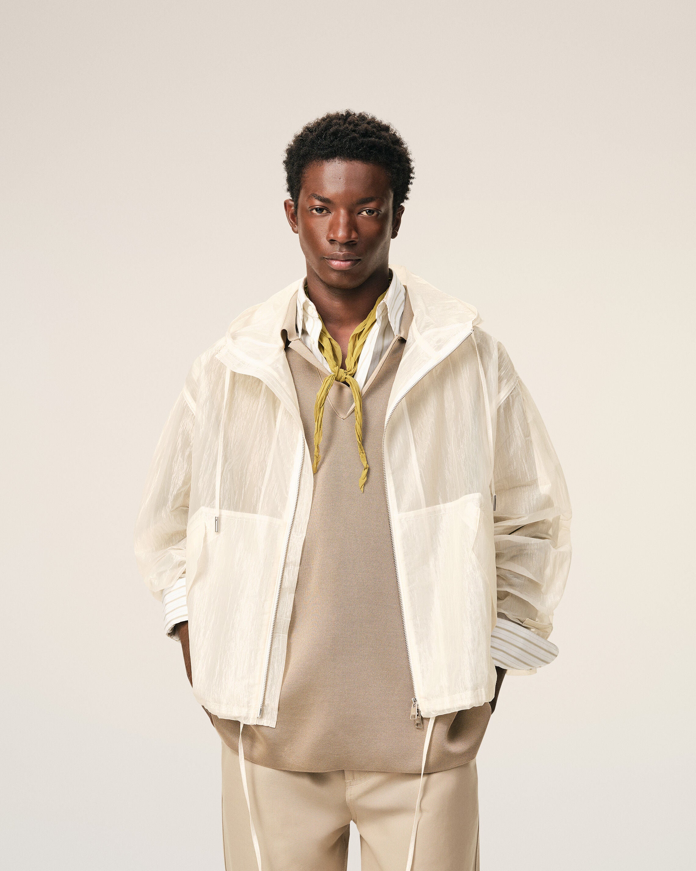 White Nylon Zipped Windbreaker - 3