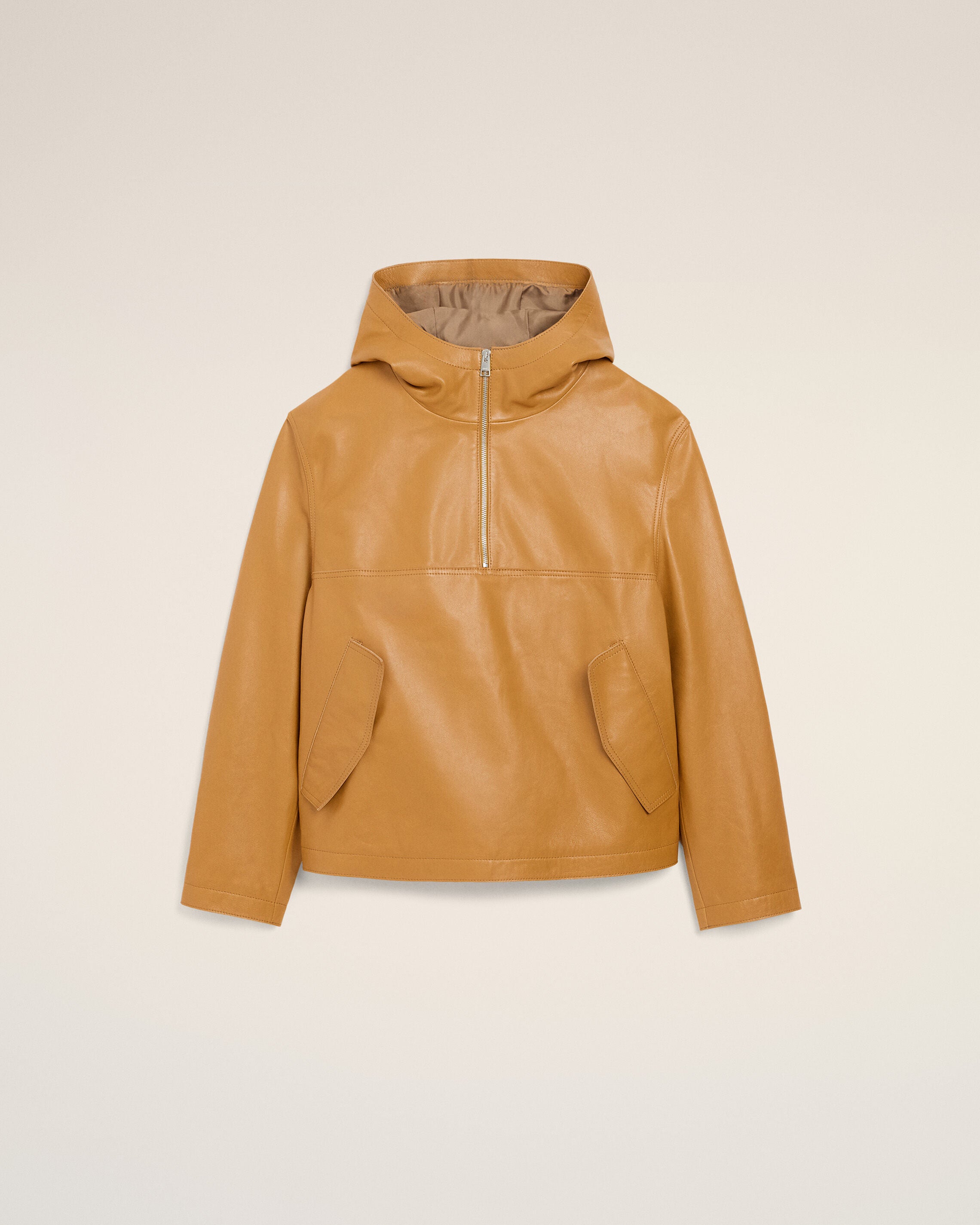 Yellow Cow Leather Hooded Jacket - 1