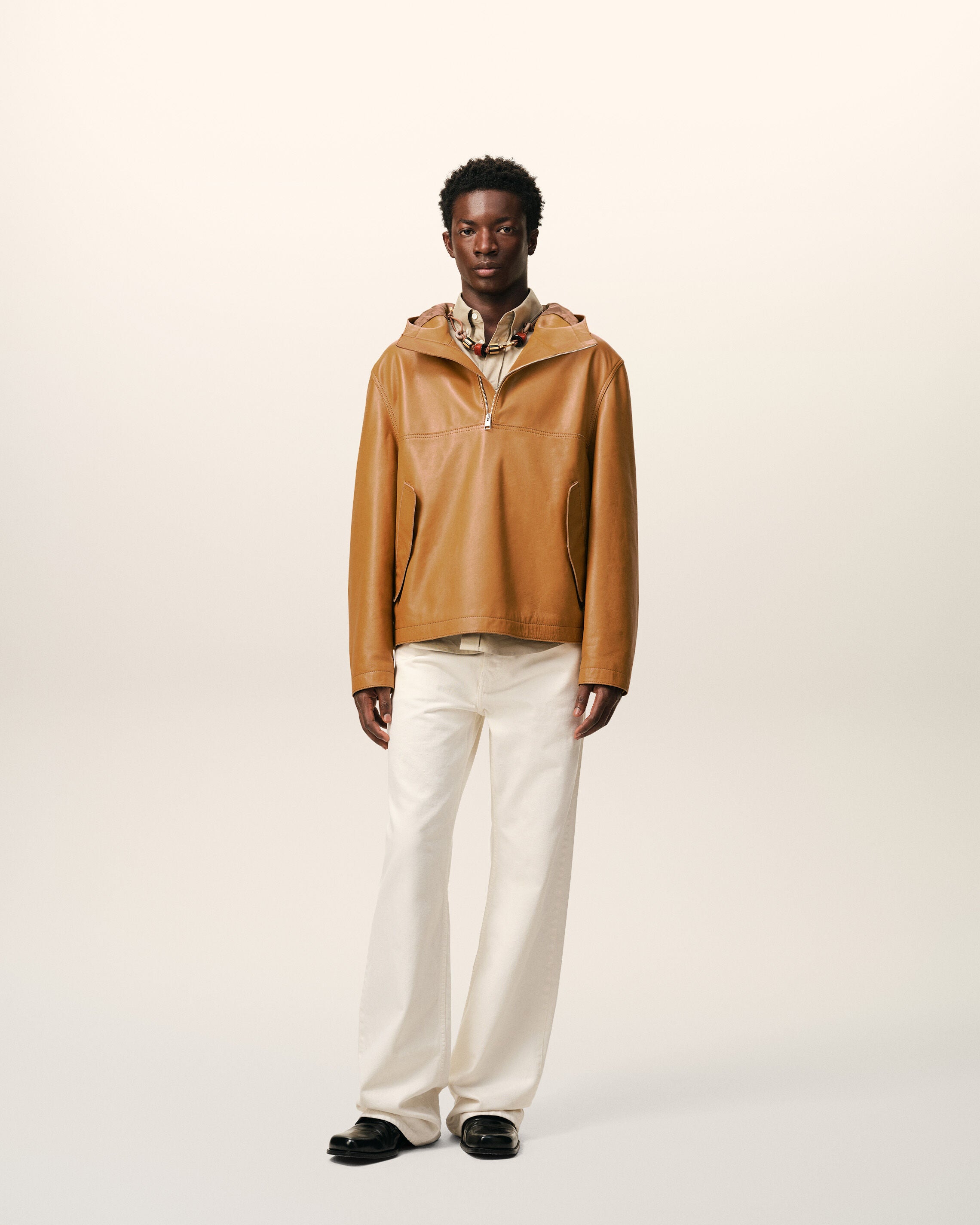 Yellow Cow Leather Hooded Jacket - 2