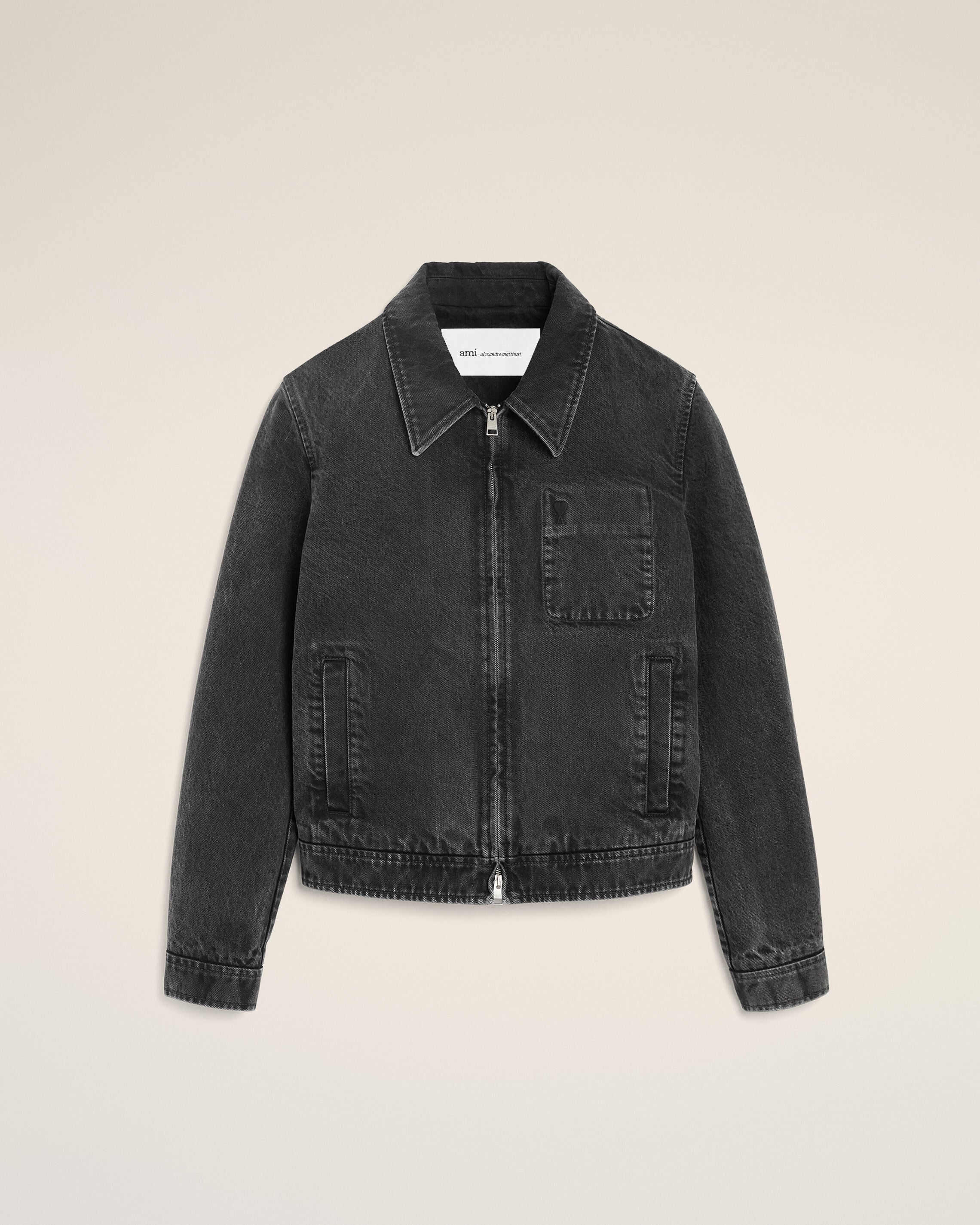 Black Cotton Tonal Ami De Coeur Zipped Jacket - 1