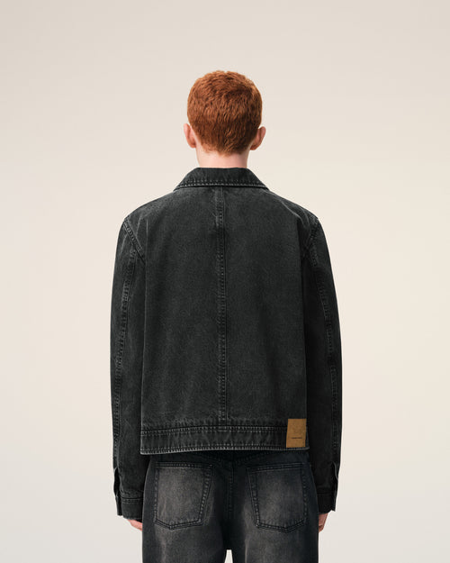 Giacca con zip Ami De Coeur in cotone nero tono su tono - 5 - Ami Paris