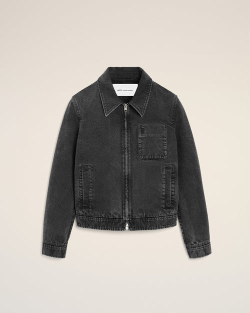 Giacca con zip Ami De Coeur in cotone nero tono su tono - 2 - Ami Paris