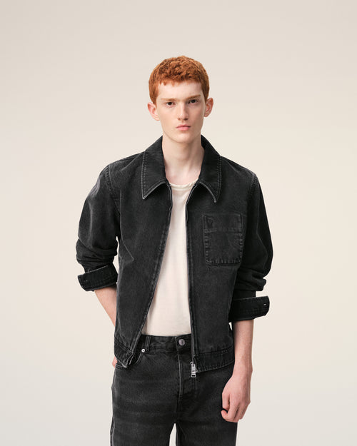 Giacca con zip Ami De Coeur in cotone nero tono su tono - 3 - Ami Paris