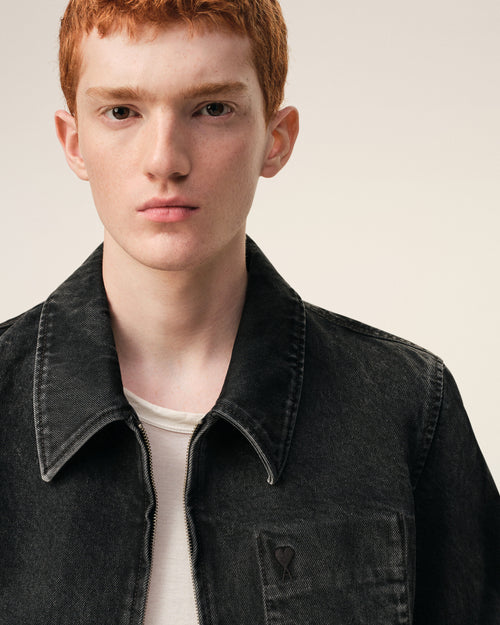 Giacca con zip Ami De Coeur in cotone nero tono su tono - 4 - Ami Paris