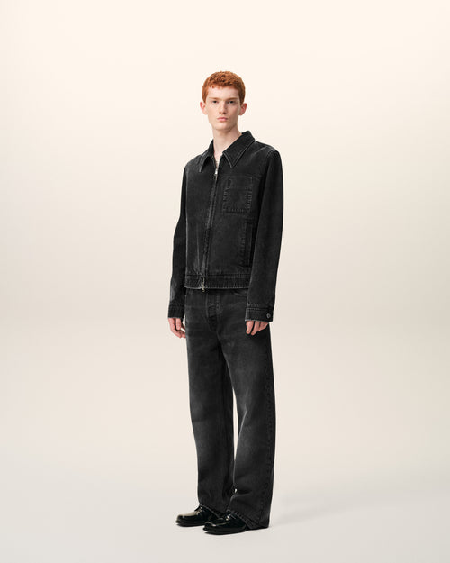 Black Cotton Tonal Ami De Coeur Zipped Jacket - Man - 6 - AMI Paris - Ami Paris