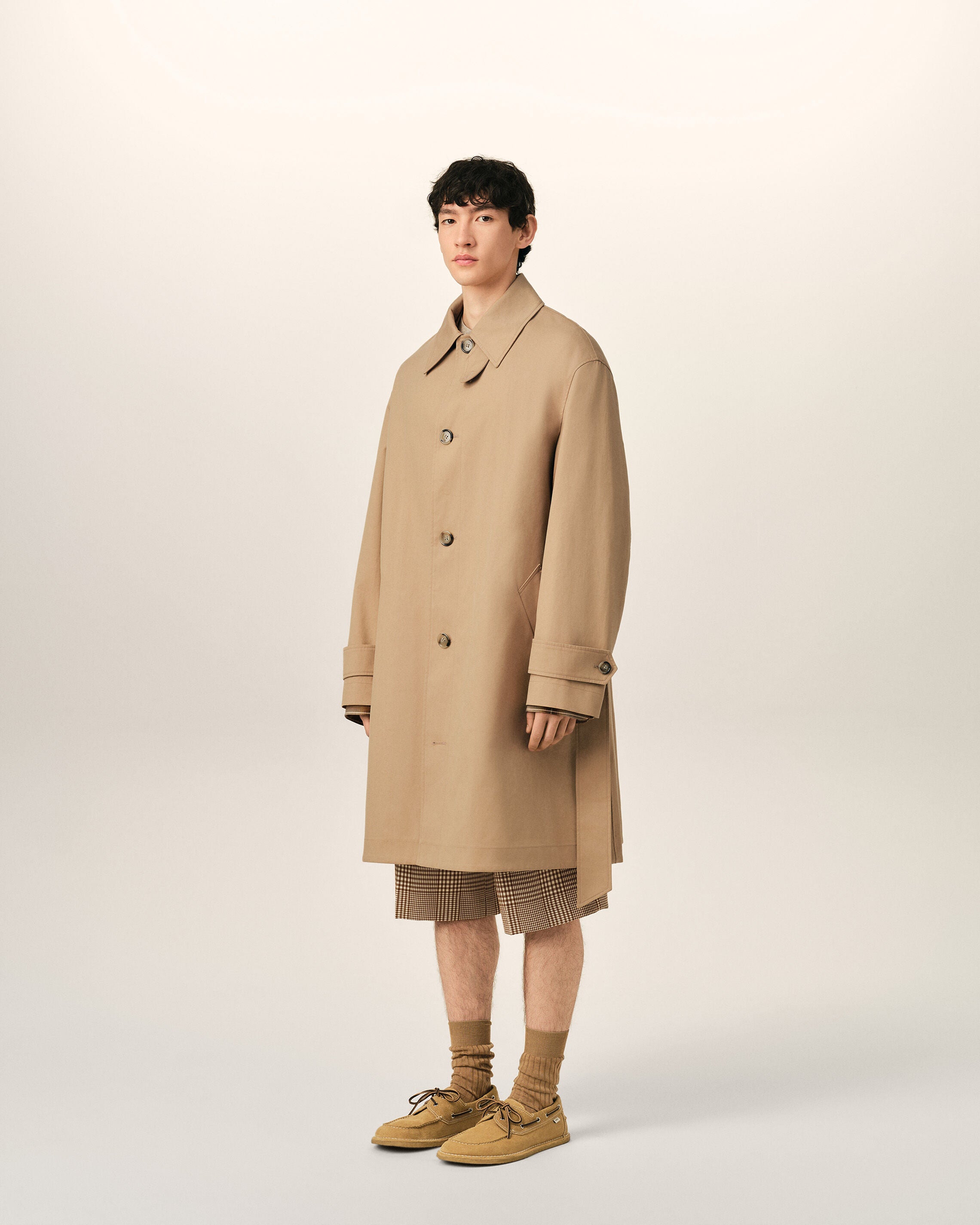 Beige Water-Repellent Cotton Twill Belted Mac - 6