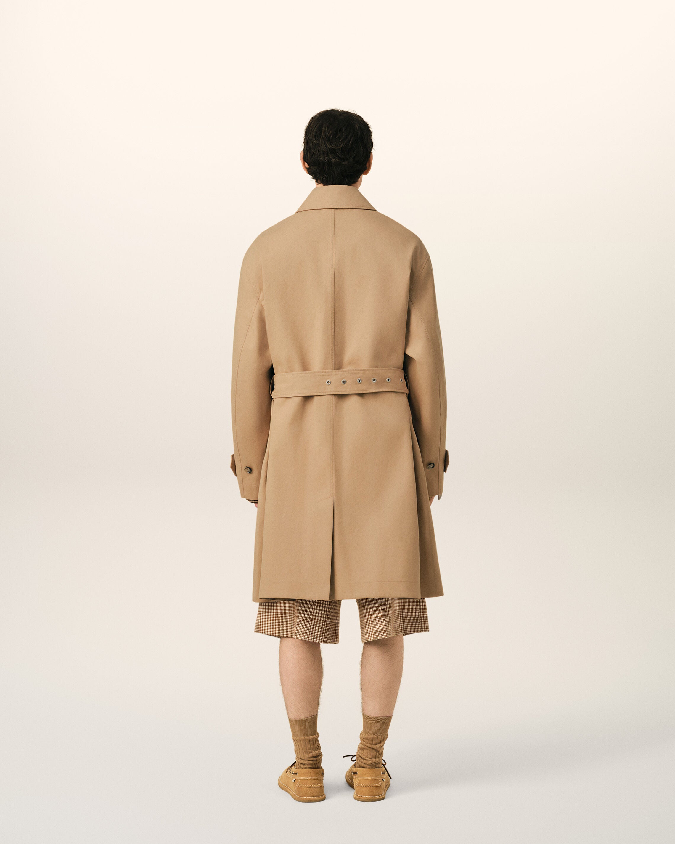Beige Water-Repellent Cotton Twill Belted Mac - 5