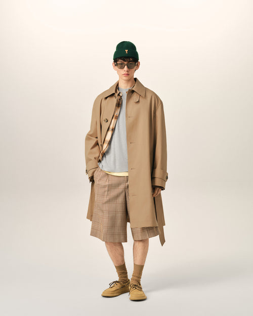 Beige Water-Repellent Cotton Twill Belted Mac - 1 - Ami Paris