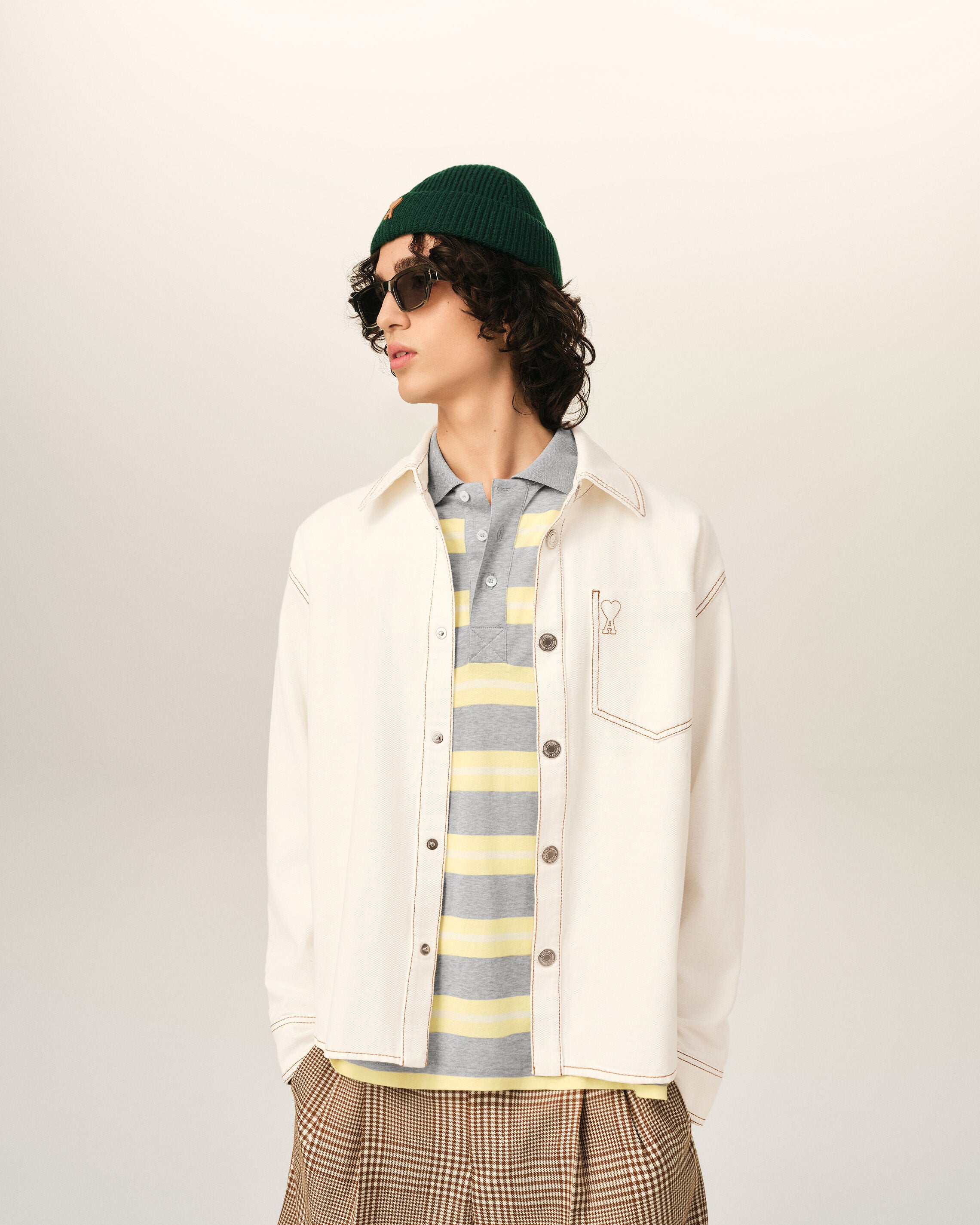 WHITE CREAM White Cotton Ami De Coeur Overshirt | Ami Paris