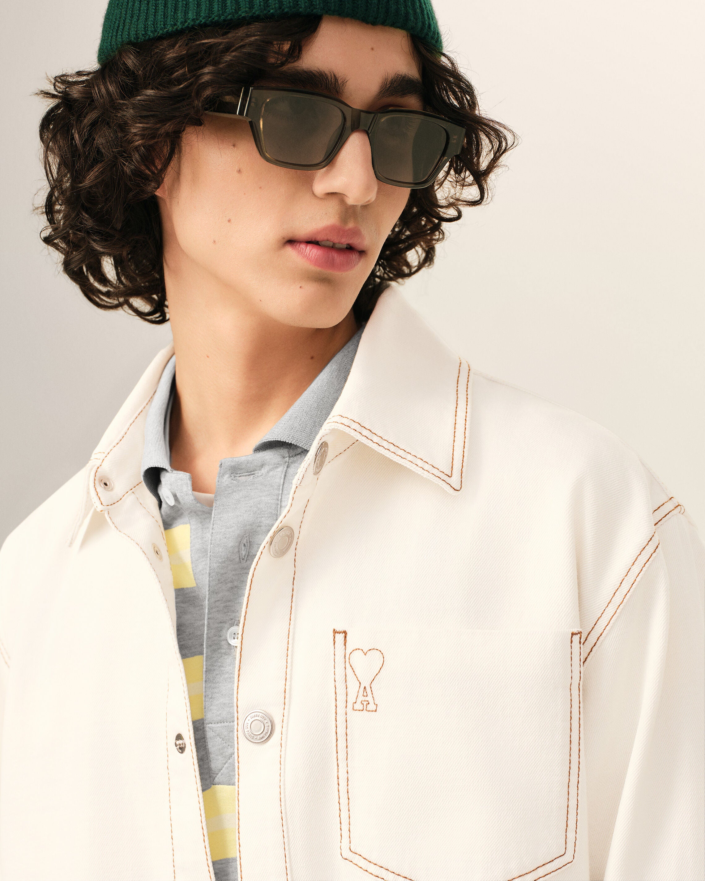 WHITE CREAM White Cotton Ami De Coeur Overshirt | Ami Paris