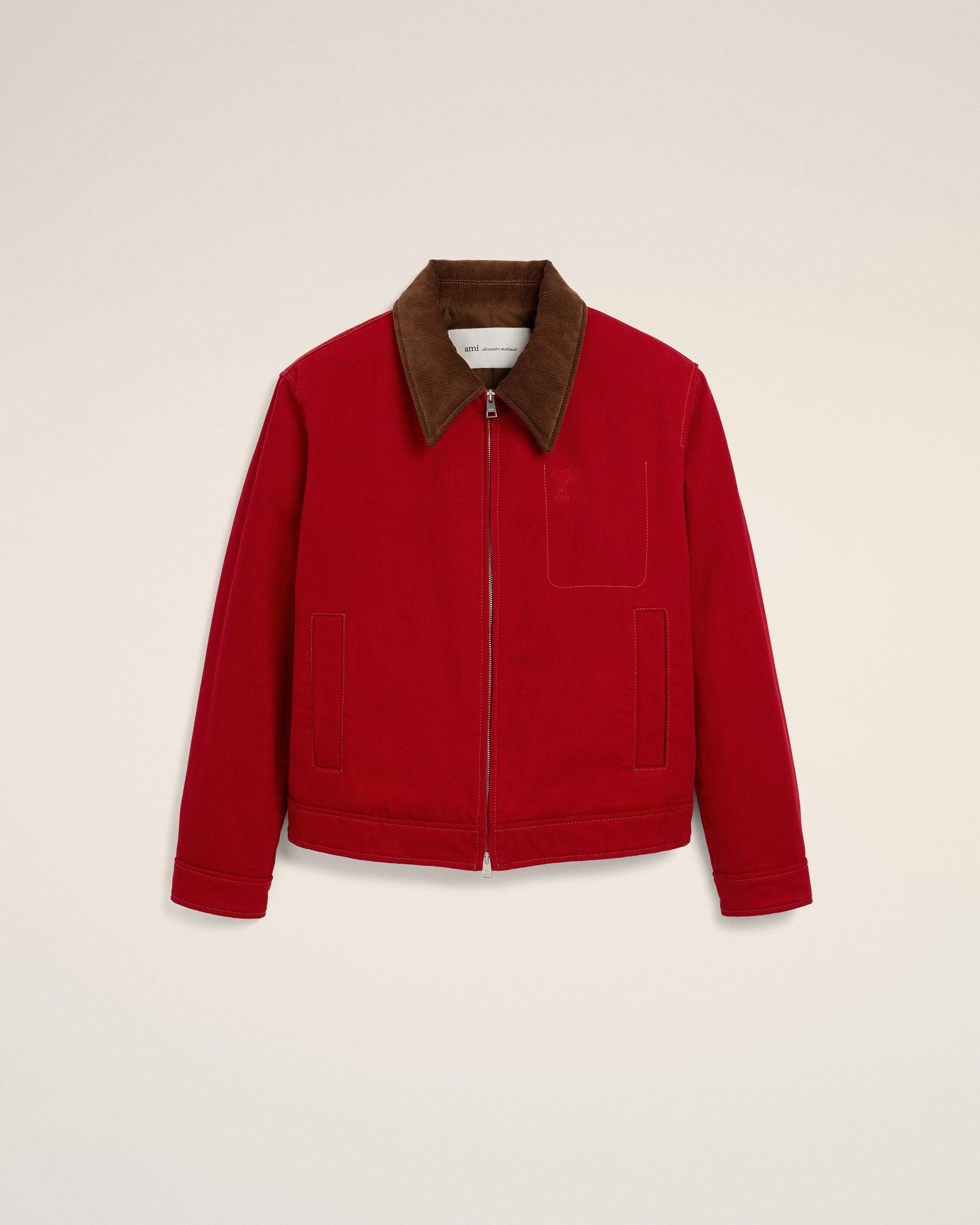 Red cotton zipped jacket with Ami de Coeur - 1