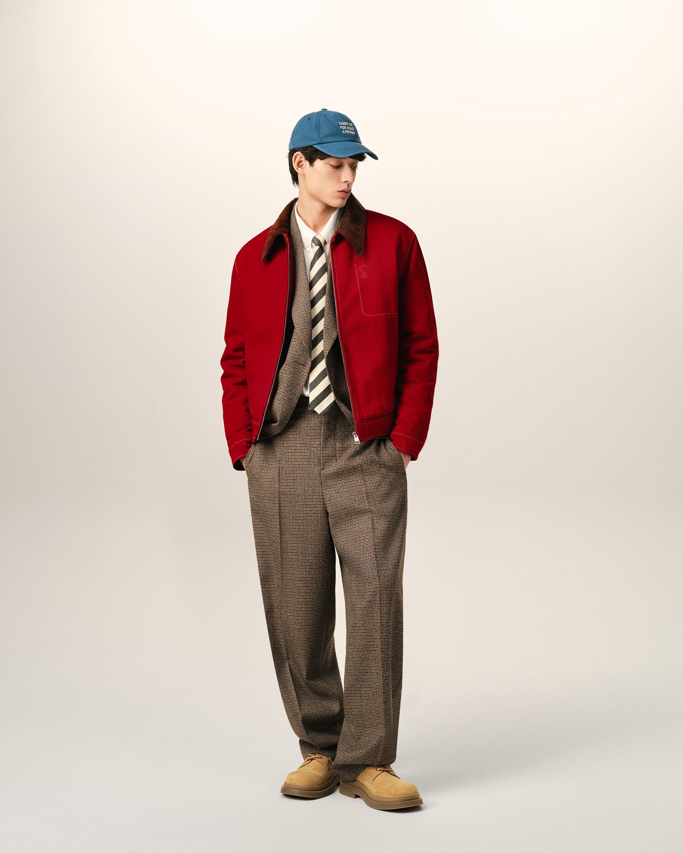 Red cotton zipped jacket with Ami de Coeur - 2