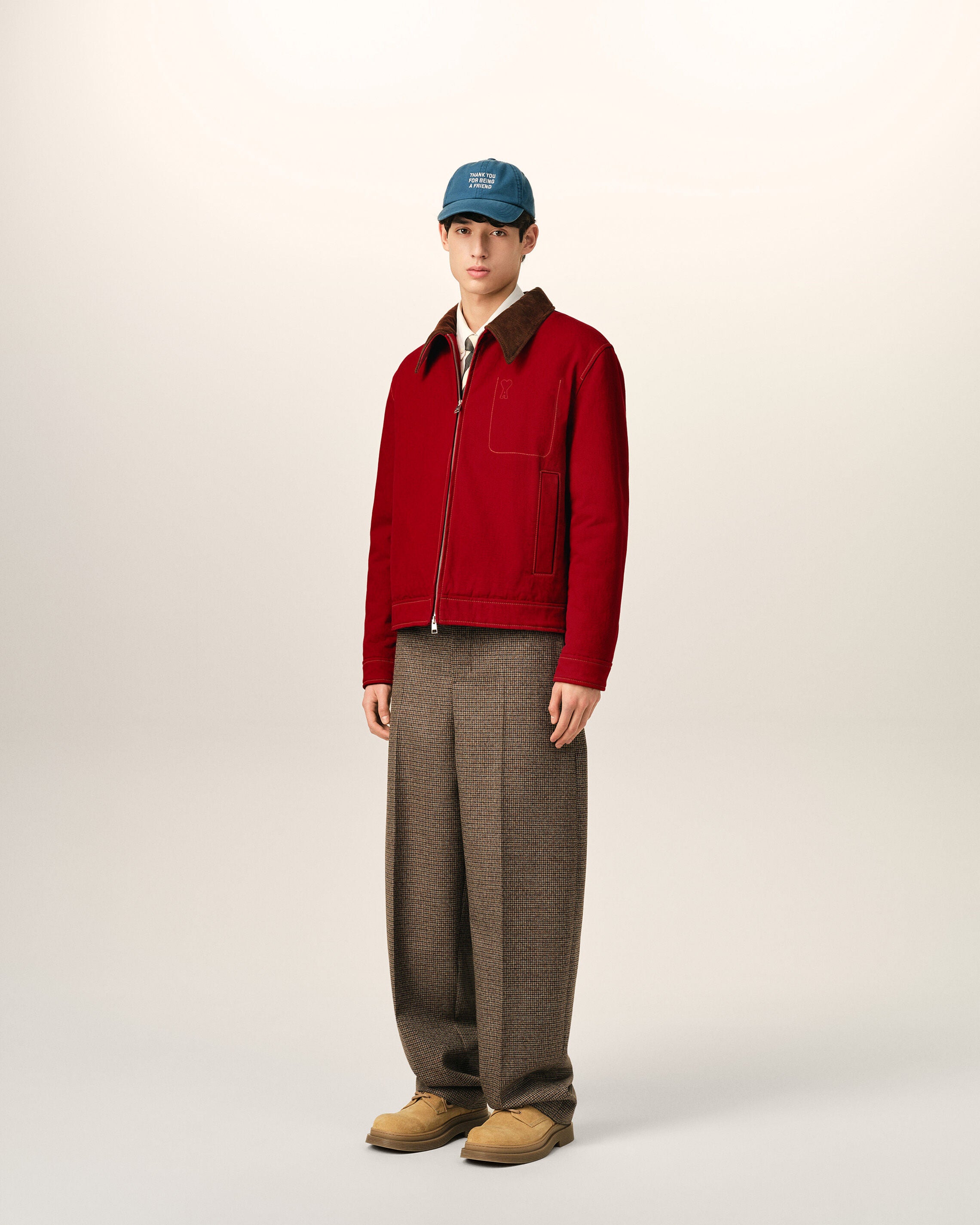 Red cotton zipped jacket with Ami de Coeur - 6