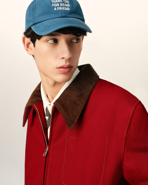 Red cotton zipped jacket with Ami de Coeur - Man - 5 - AMI Paris - Ami Paris