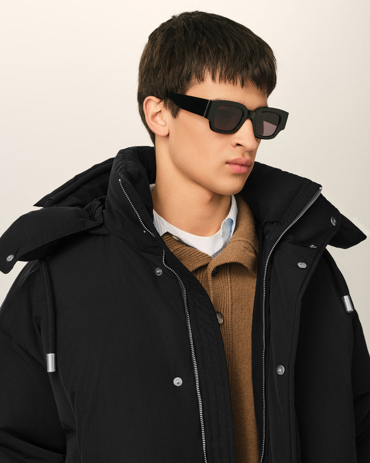 Hooded nylon and cotton down jacket with Ami de Coeur - 4