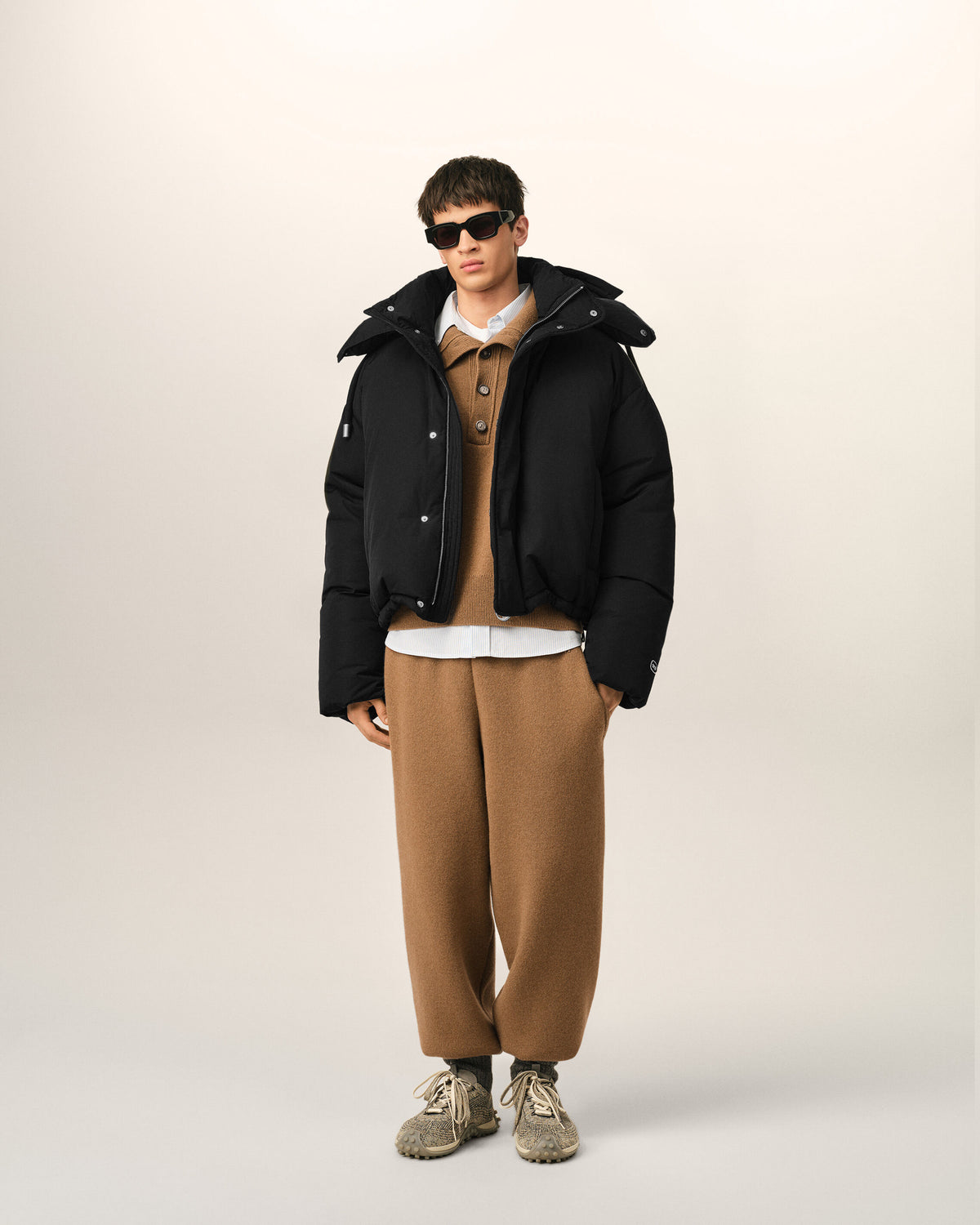Hooded nylon and cotton down jacket with Ami de Coeur - 2