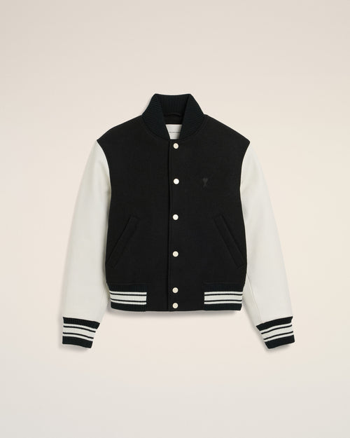 Black wool and leather padded teddy jacket with Ami Paris embroidery - Man - 1 - AMI Paris - Ami Paris
