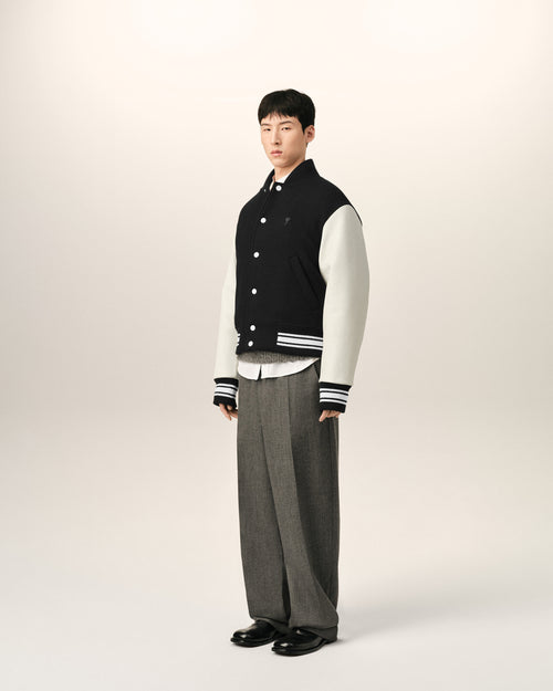 Black wool and leather padded teddy jacket with Ami Paris embroidery - Man - 6 - AMI Paris - Ami Paris