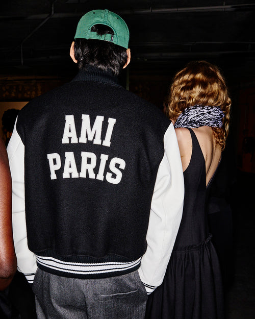 Black wool and leather padded teddy jacket with Ami Paris embroidery - Man - 7 - AMI Paris - Ami Paris