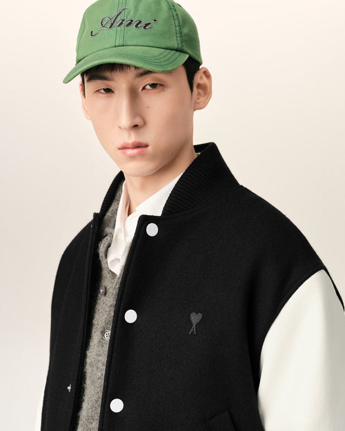Black wool and leather padded teddy jacket with Ami Paris embroidery - Man - 4 - AMI Paris - Ami Paris