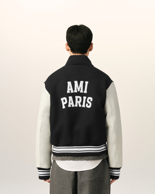Black wool and leather padded teddy jacket with Ami Paris embroidery - Man - 5 - AMI Paris - Ami Paris