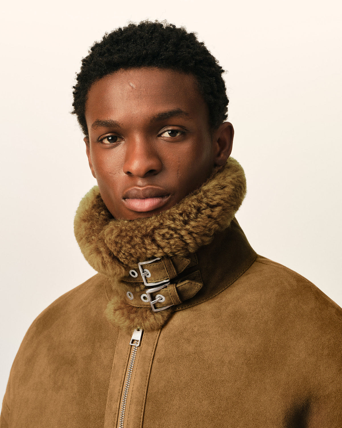Brown sheep shearling aviator jacket - 4