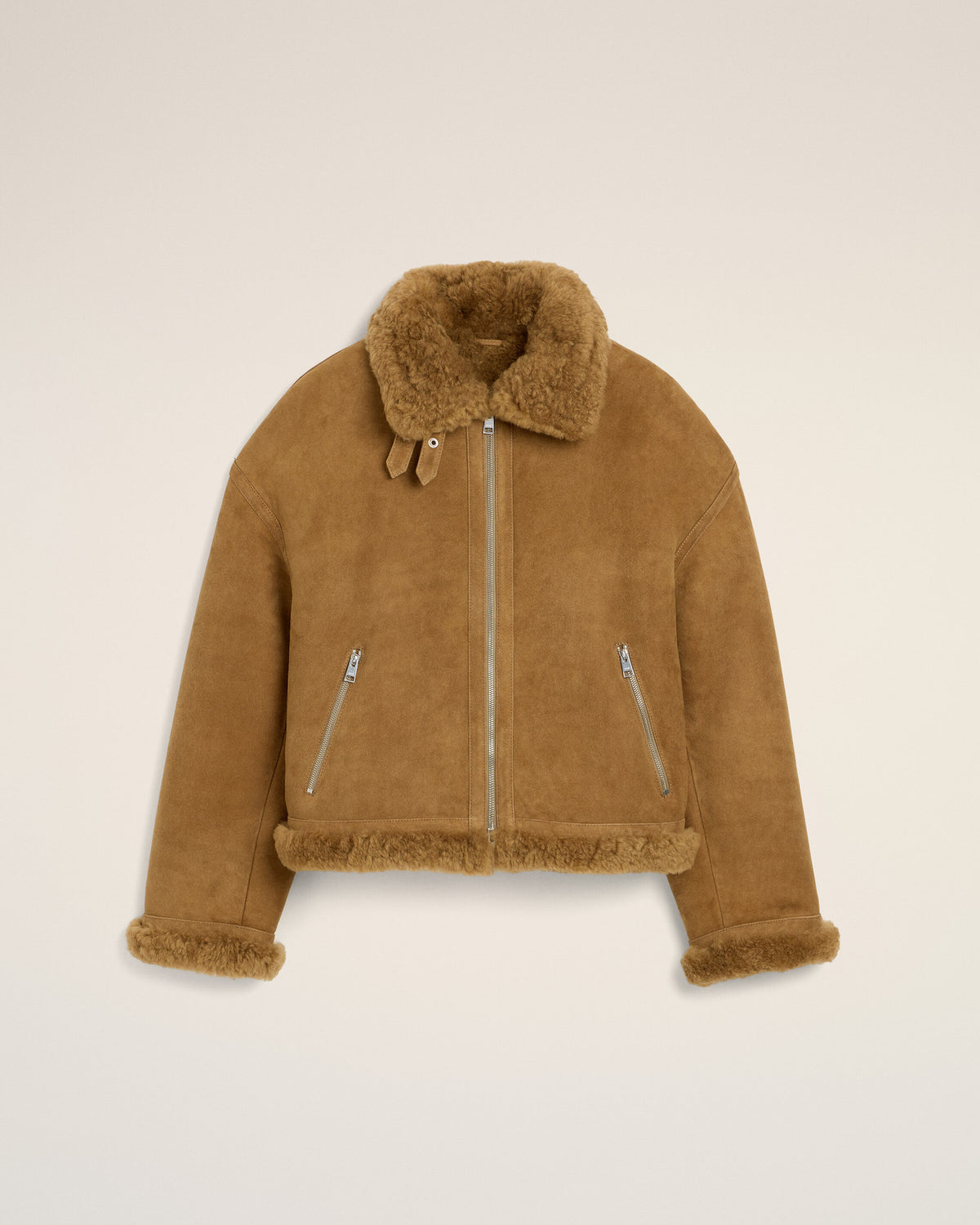Brown sheep shearling aviator jacket - 1