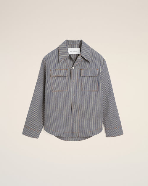 Blue striped cotton camp collar overshirt - Man - 1 - AMI Paris - Ami Paris