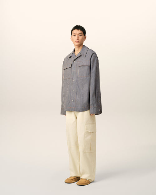 Blue striped cotton camp collar overshirt - Man - 6 - AMI Paris - Ami Paris