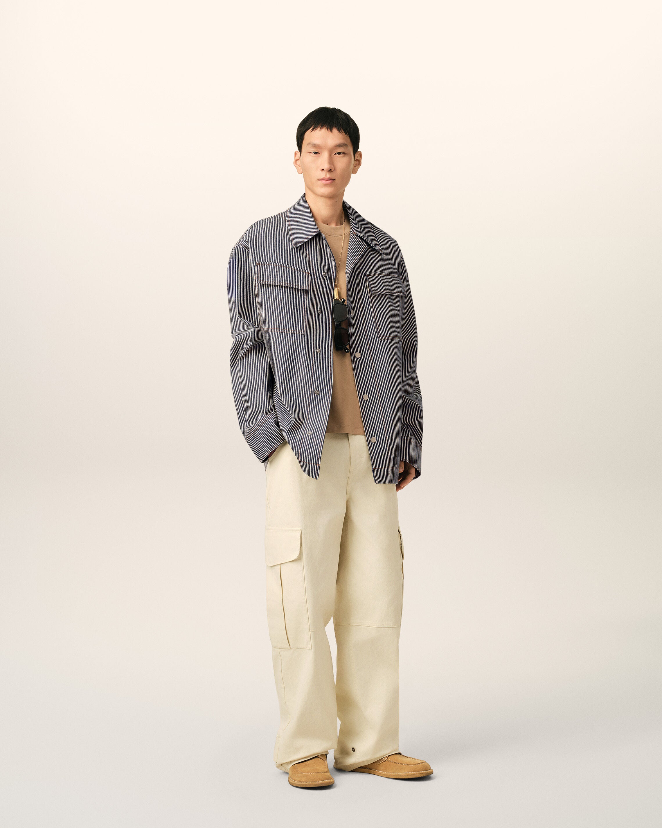 Blue striped cotton camp collar overshirt - 2