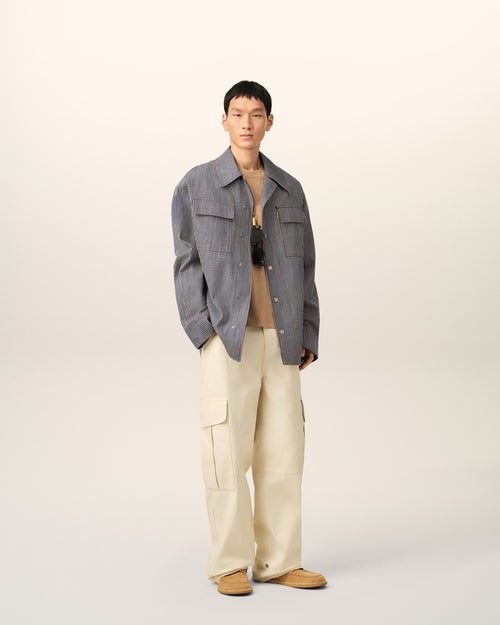 Blue striped cotton camp collar overshirt - Man - 2 - AMI Paris - Ami Paris