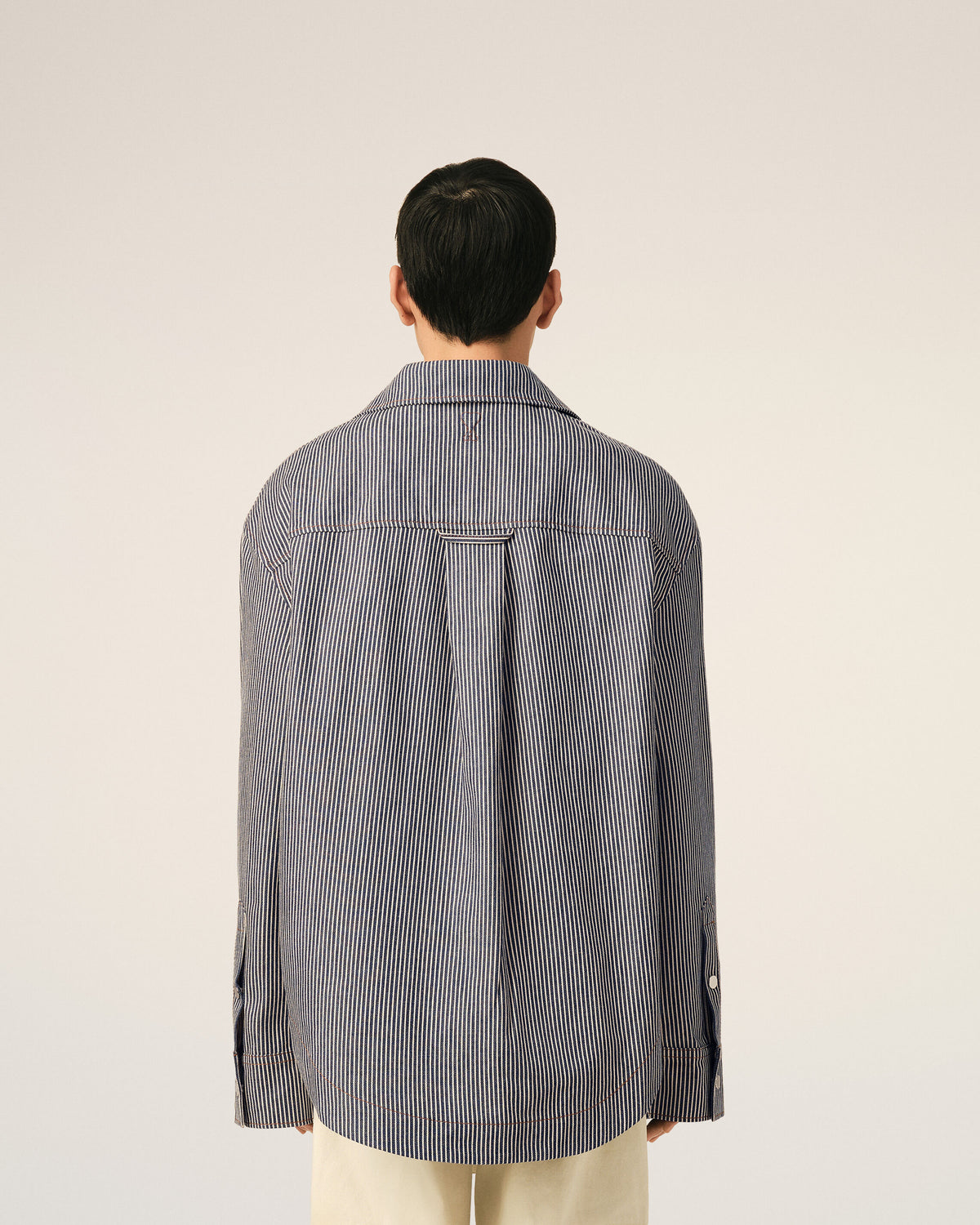 Blue striped cotton camp collar overshirt - 5
