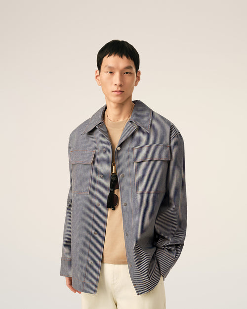 Blue striped cotton camp collar overshirt - Man - 3 - AMI Paris - Ami Paris