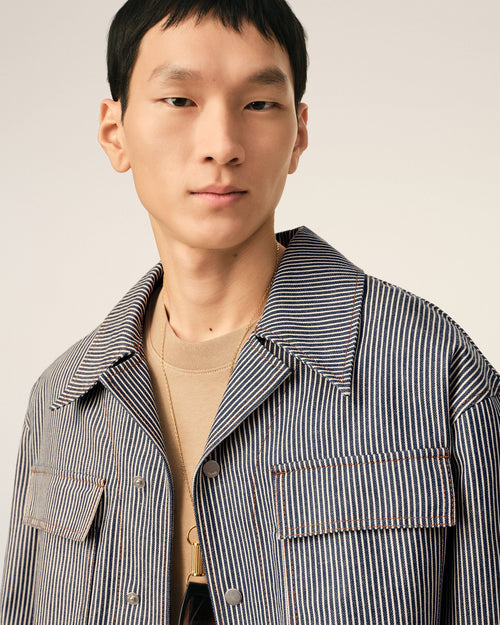 Blue striped cotton camp collar overshirt - Man - 4 - AMI Paris - Ami Paris