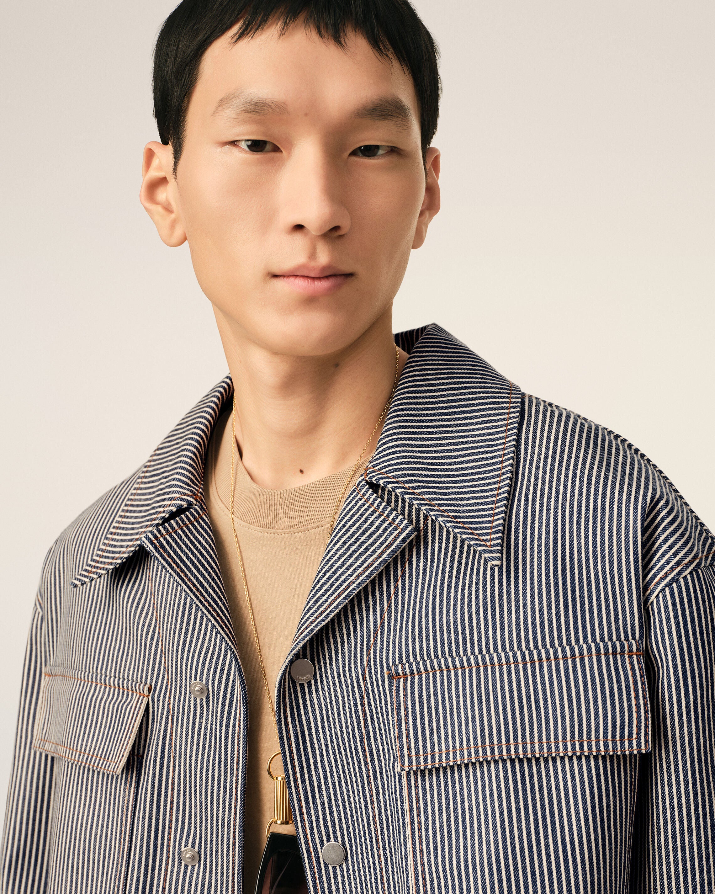 Blue striped cotton camp collar overshirt - 4