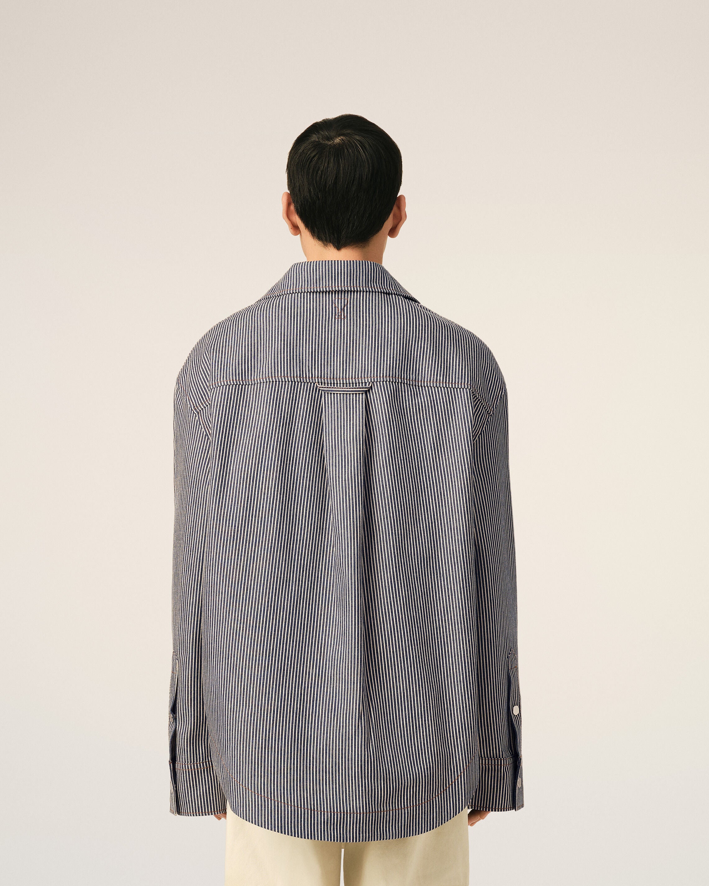 Blue striped cotton camp collar overshirt - 5