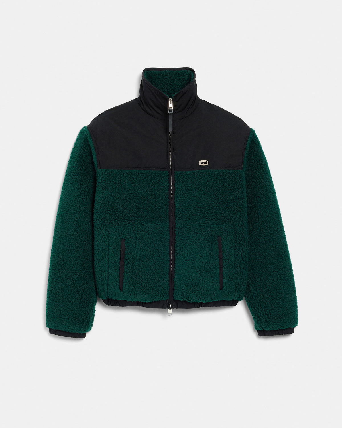 Grüne Woll- und Nylonjacke mit Reißverschluss und Ami Patch - 1