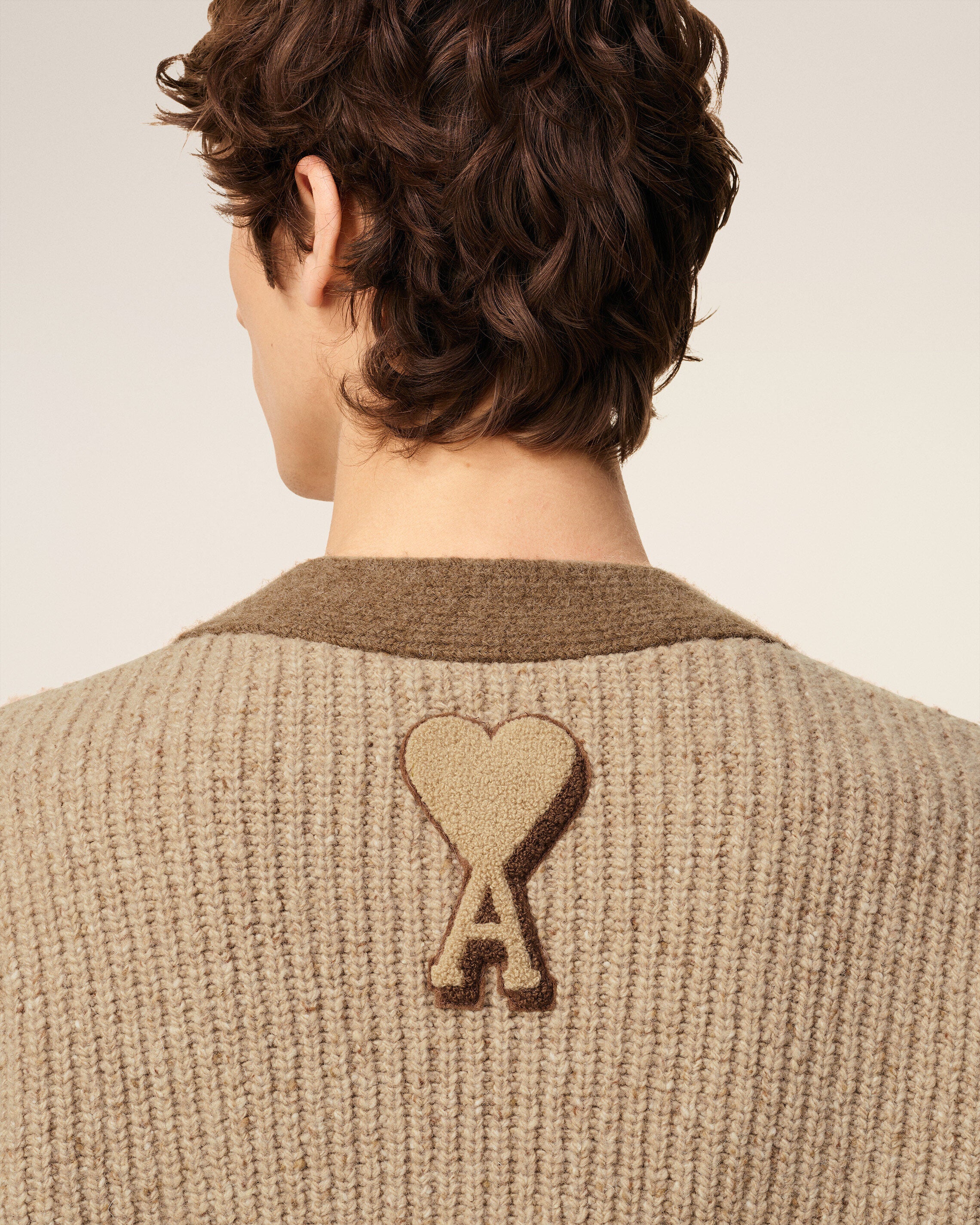 CAMEL Brown Wool College Cardigan | AMI PARIS