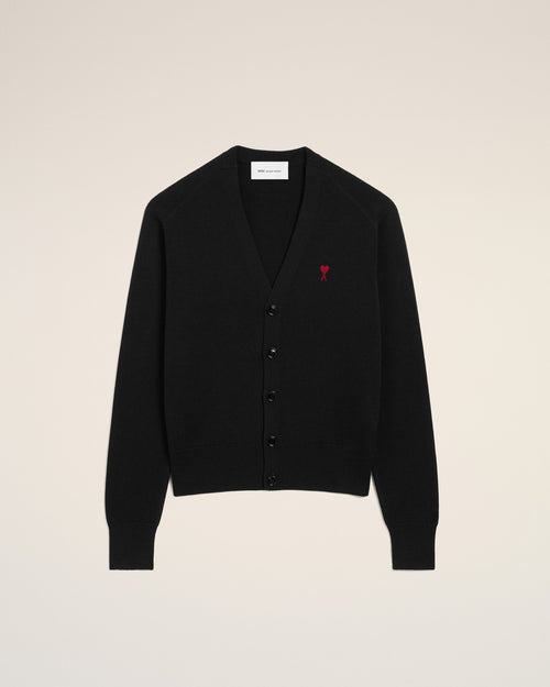Cardigan Avec Ami De Coeur Contraste Noir en Laine - 1 - Ami Paris
