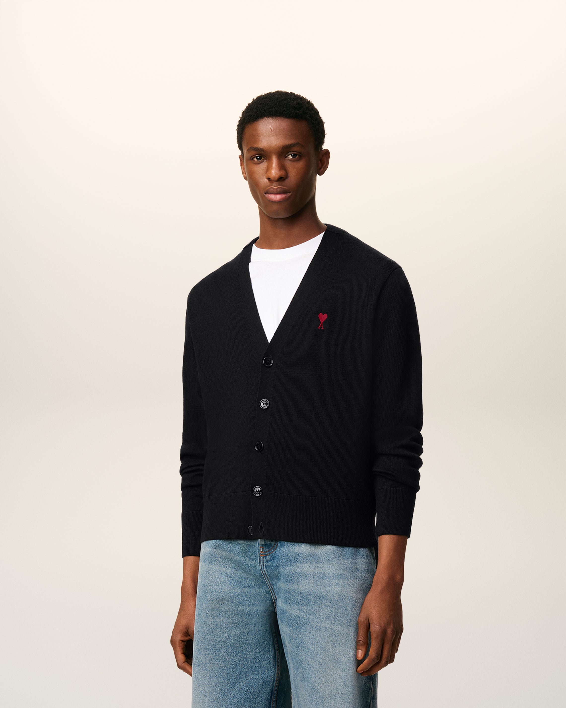 ブラック ウール Ami De Coeur カーディガン ブラック/レッド | AMI PARIS