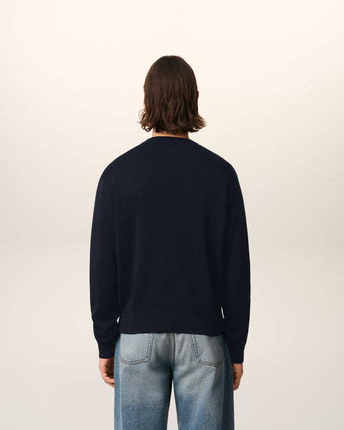 Blue Wool Cardigan With Contrasted Ami De Coeur - 5 - Ami Paris