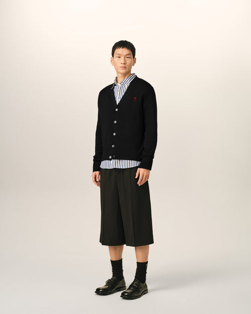 Cardigan Ami de Cœur in lana nera con scollo a V - Uomo - 6 - AMI Paris - Ami Paris