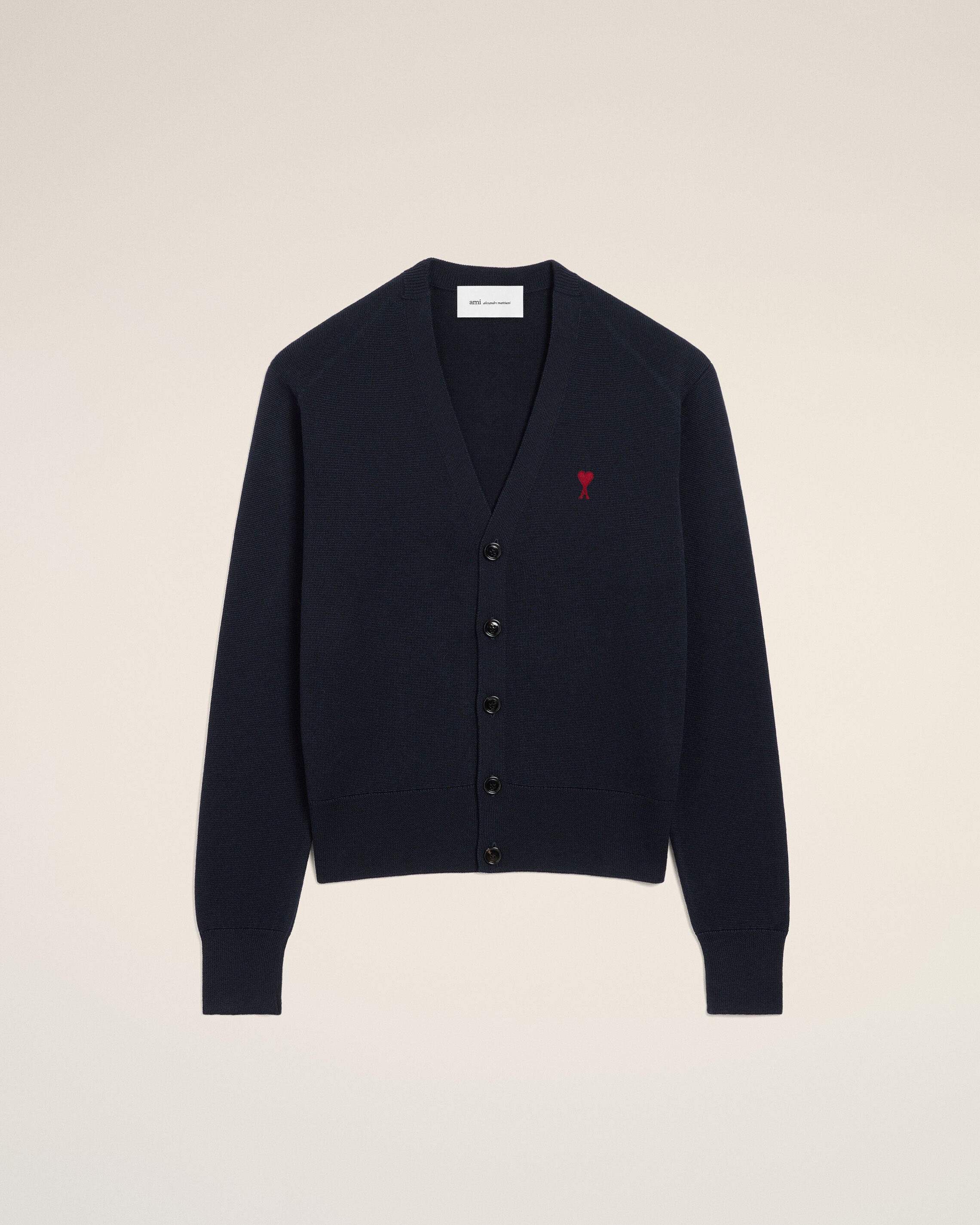 ami paris カーディガン ブルー ウール Ami De Coeur カーディガン ネイビー/レッド | AMI PARIS