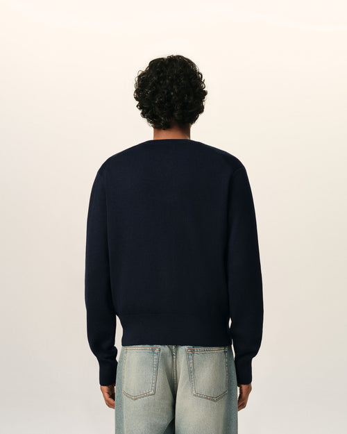 Blue V neck wool cardigan with Ami de Coeur - Man - 5 - AMI Paris - Ami Paris